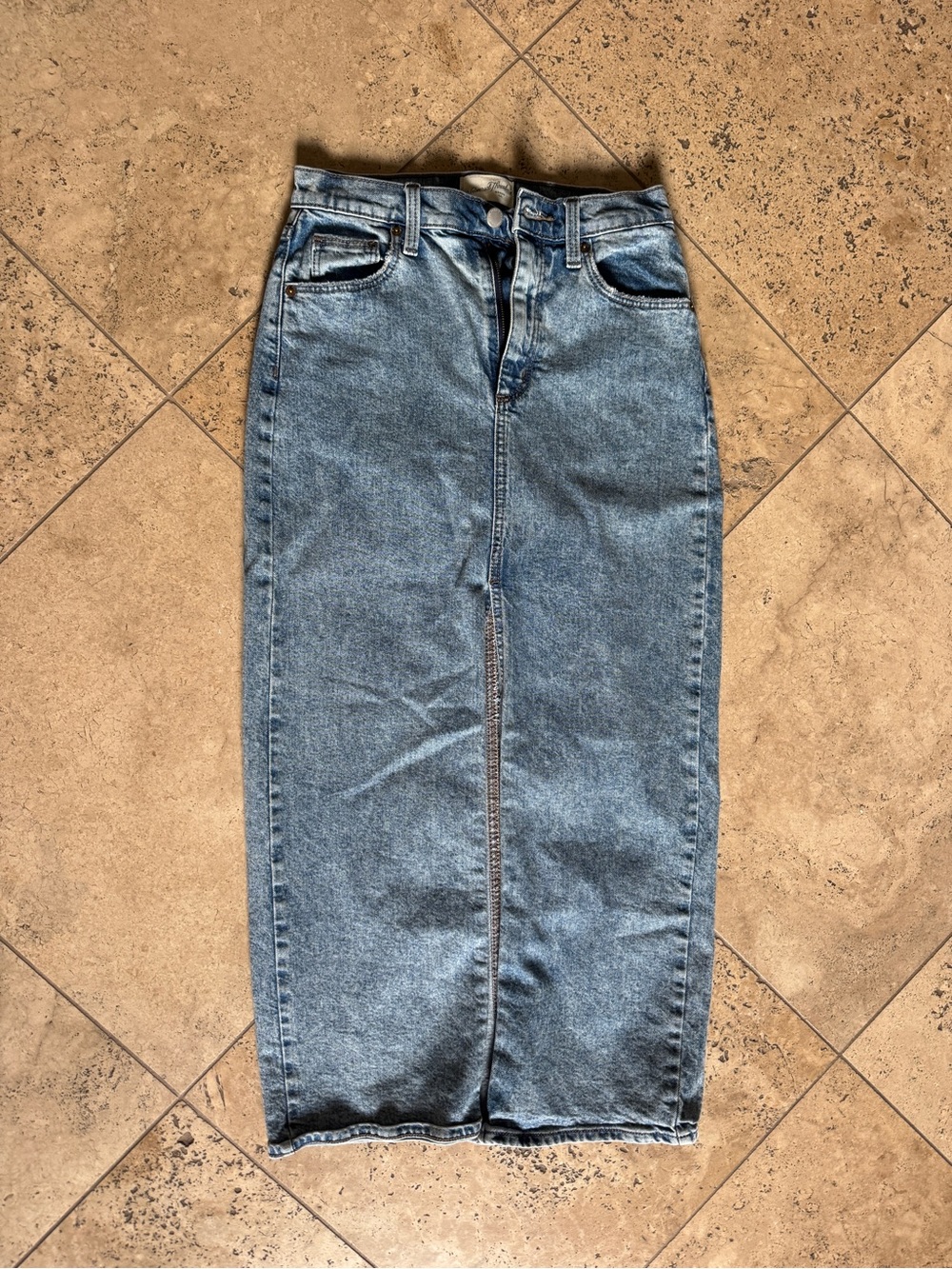 Classic High-Waist Long Blue Denim Skirt